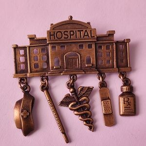 JJ Jonette Jewelry Bronze Hospital Brooch